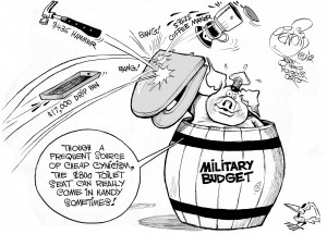 Military Port Shield, an OtherWords cartoon by Khalil Bendib