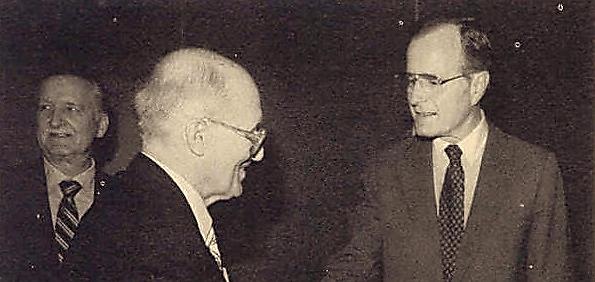 Yaroslav Stetsko, an OUN leader during World War II, meets George H.W. Bush.