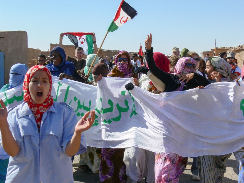 Sahrawi protesters demonstrate in support of independence for Western Sahara at the Morocco-Western Sahara Wall (Shutterstock)