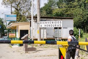 A woman crosses the border between Nicaragua and Honduras near El Paraiso.
