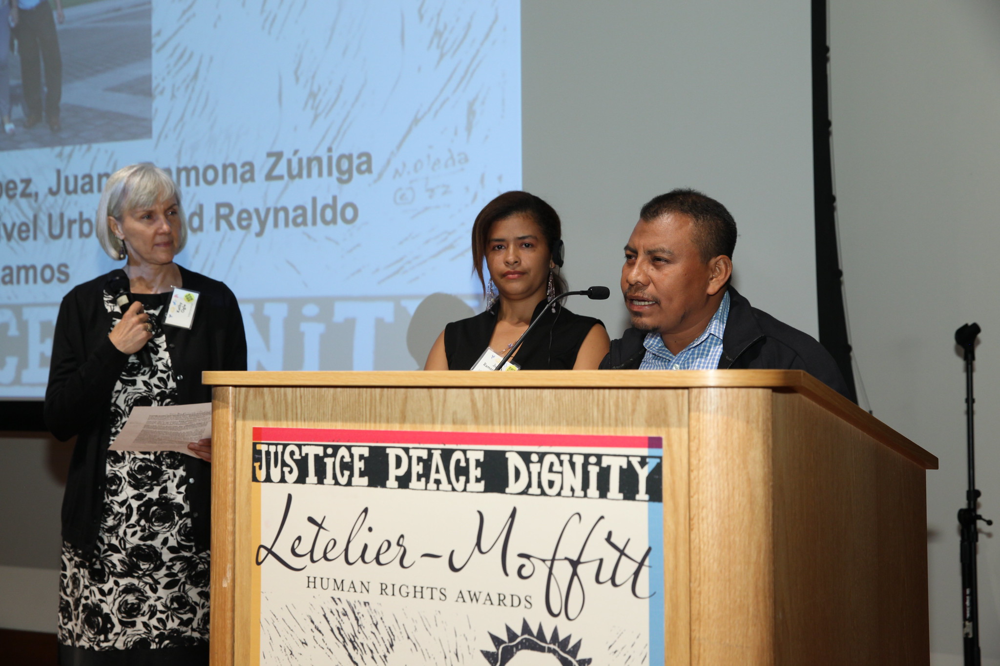 Juan Lopez accepts the IPS International Letelier Moffitt Human Rights award on behalf of his organization. (Photo: Rick Reinhard)